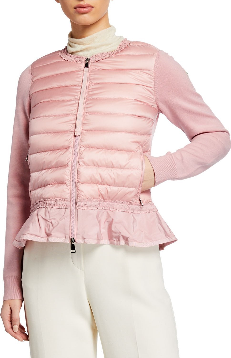 Moncler Puffer-Front Knit Cardigan