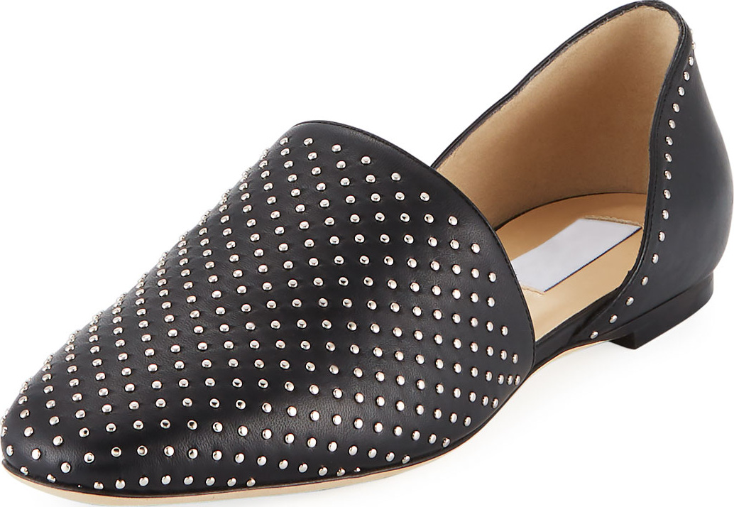Jimmy Choo Globe Studded Leather Flat