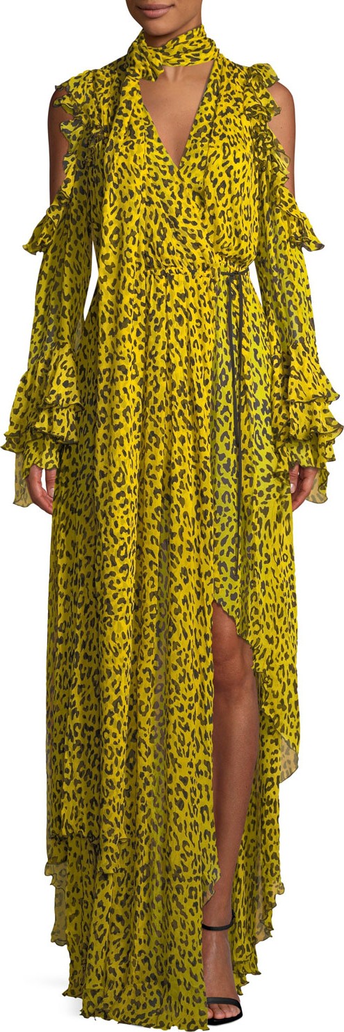DIANE von FURSTENBERG Ruffle Long-Sleeve Printed High-Low Maxi Dress