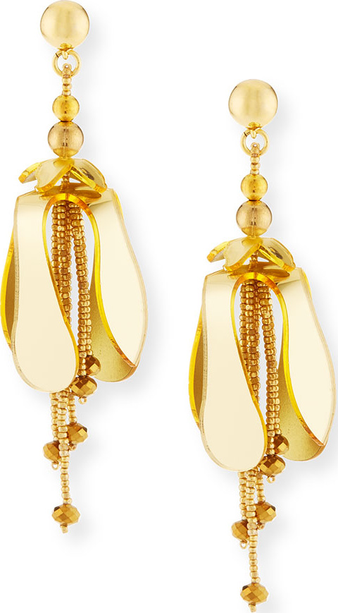 Oscar De La Renta Orchid Flower Drop Clip-On Earrings