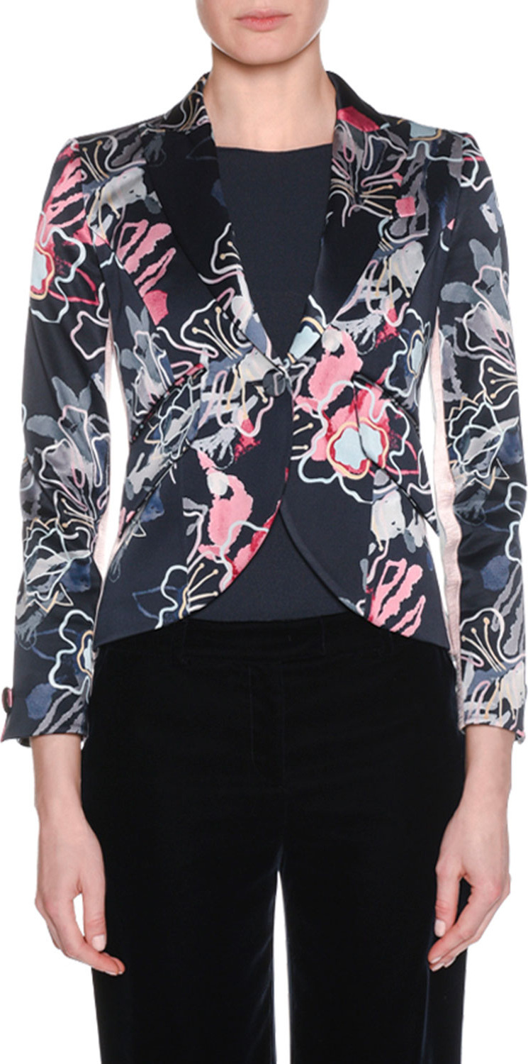 Giorgio Armani One-Button Abstract Floral-Print Double-Face Crepe Crop Jacket