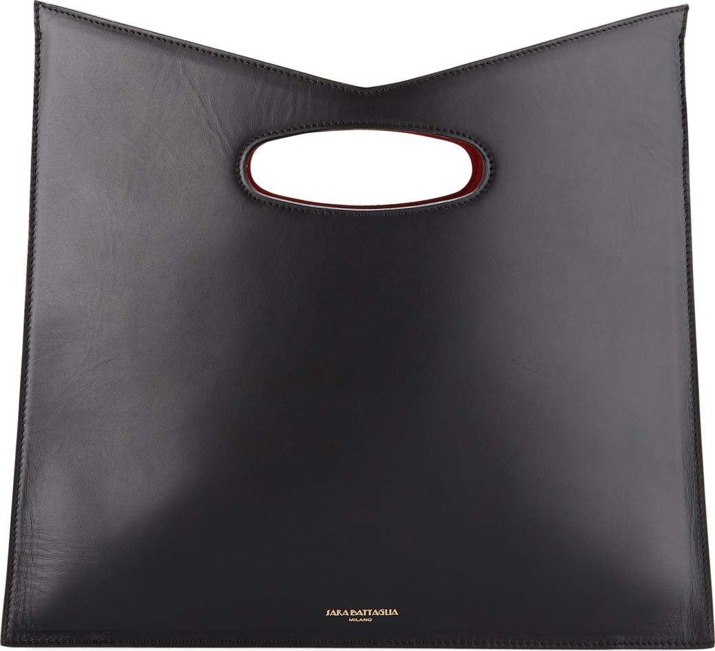 Sara Battaglia Bustina Leather V-Top Clutch Bag
