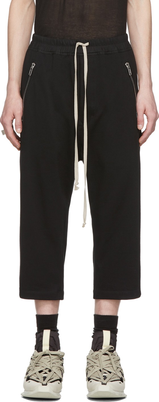 Rick Owens Black Cropped Drawstring Trousers