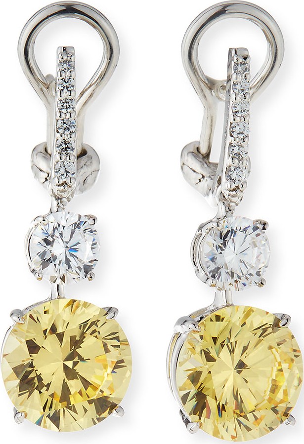Fantasia by DeSerio Canary/Clear Cubic Zirconia Drop Earrings