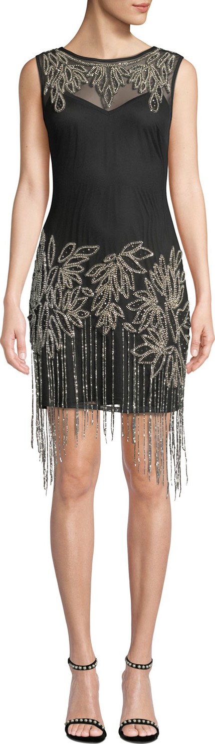 Aidan by Aidan Mattox Beaded Fringe Sleeveless Dress