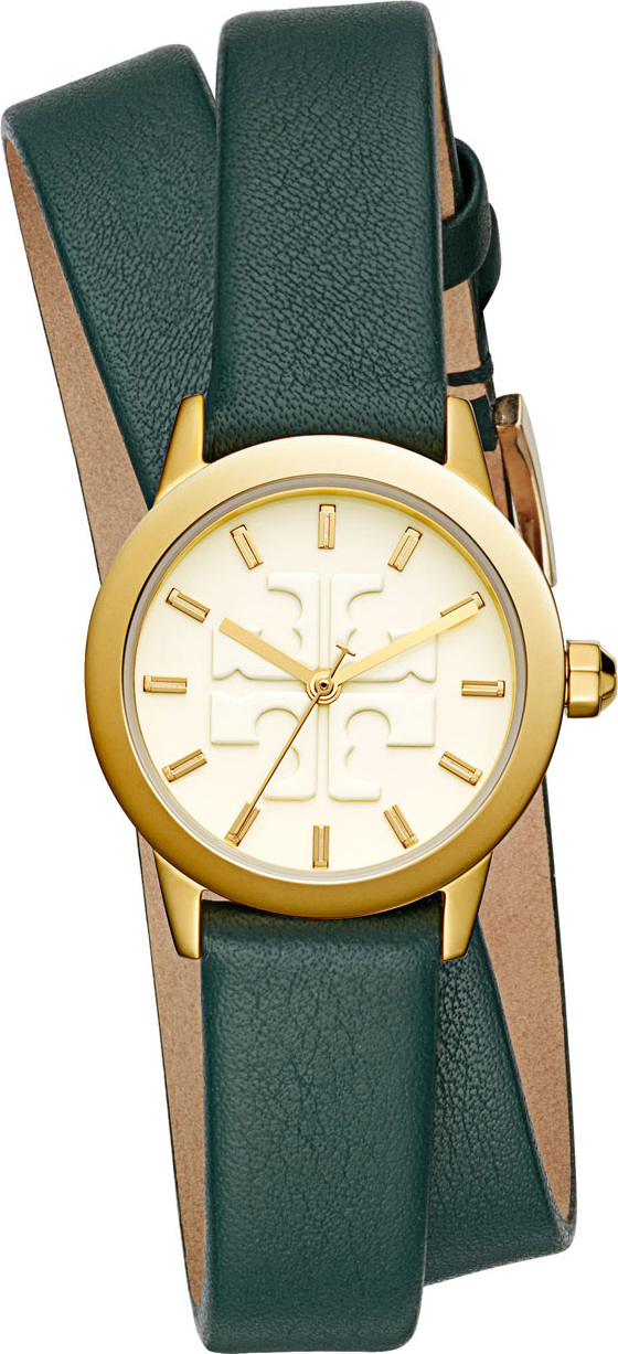 Tory Burch The Gigi Golden Watch with Green Leather Wrap Strap Tory Burch The Gigi Golden Watch with Green Leather Wrap Strap