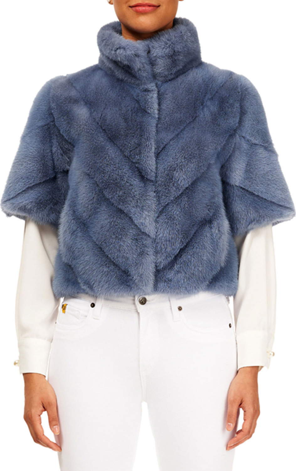 Gorski Chevron Mink-Fur Short-Sleeve Bolero Jacket