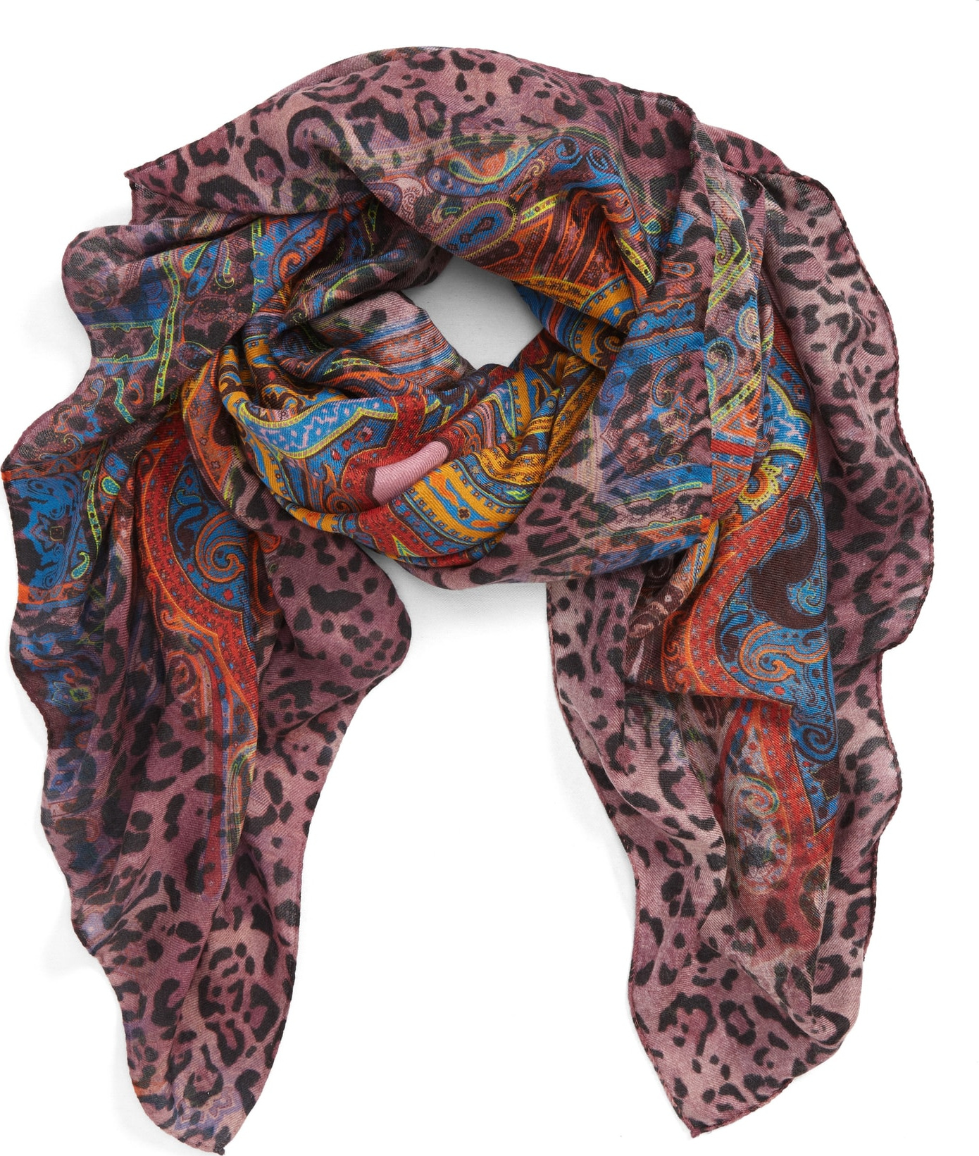 Etro Paisley & Leopard Print Square Scarf