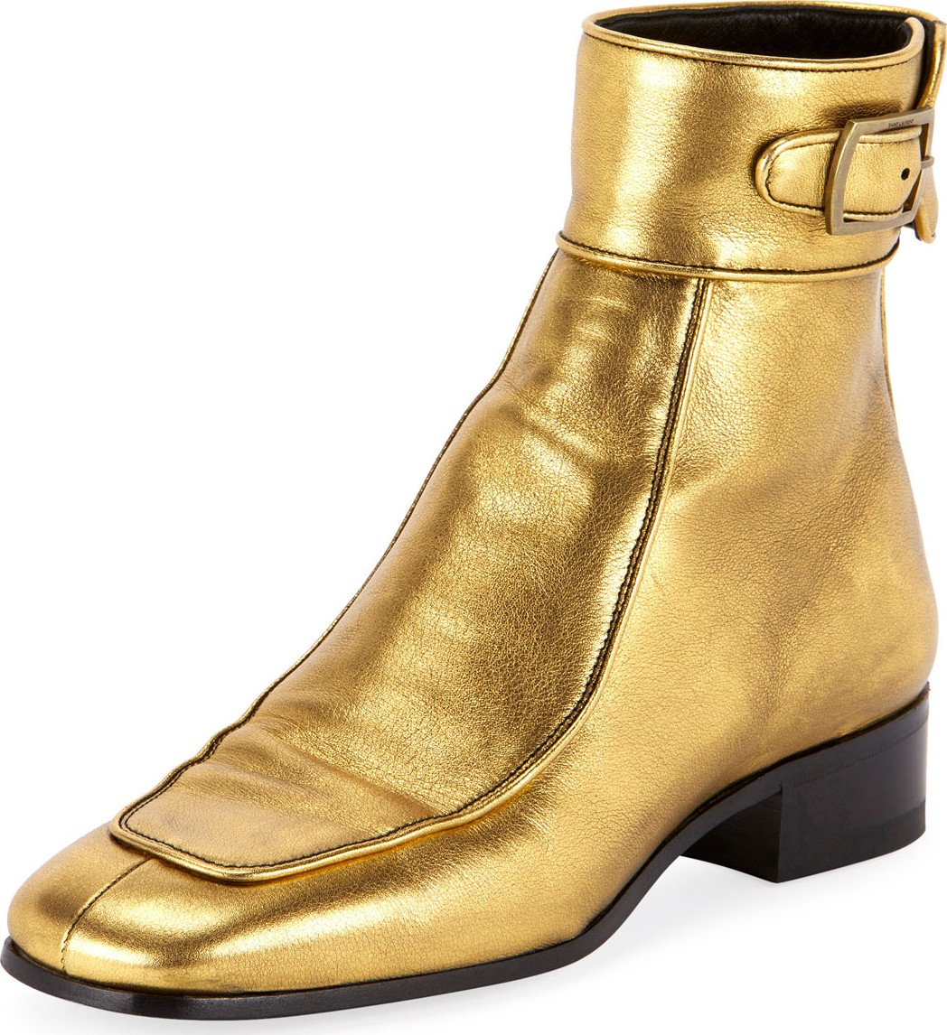 Saint Laurent Miles Metallic Leather Booties