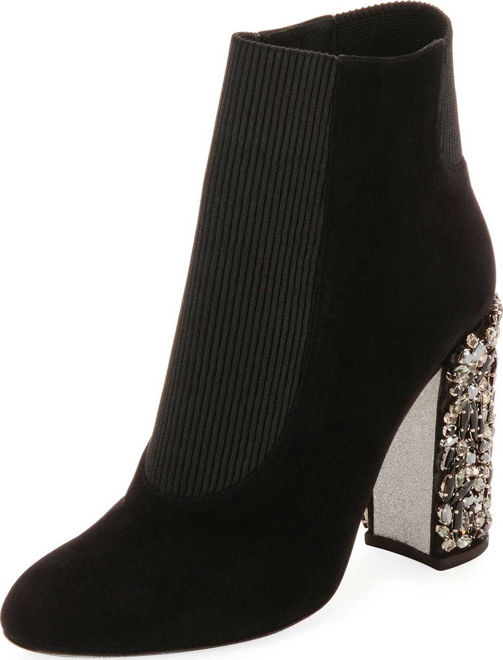 Rene Caovilla Suede Bootie with Crystal Block Heel