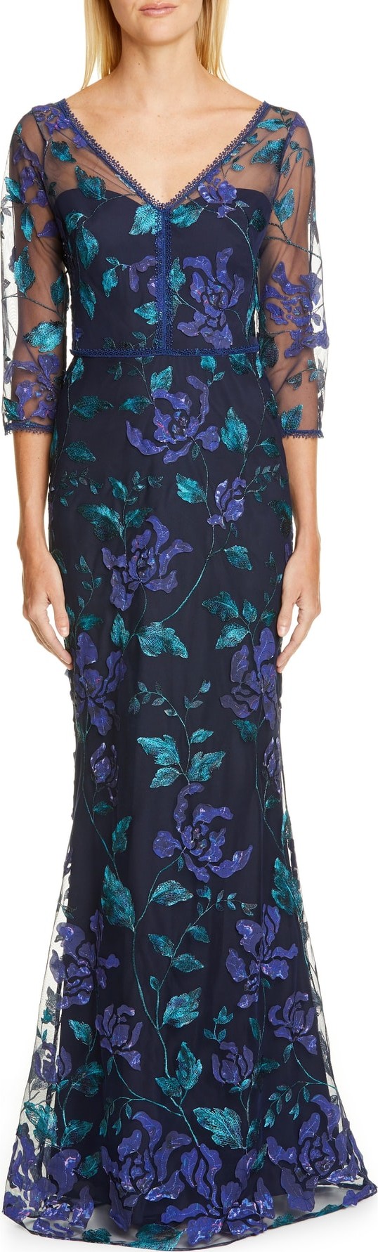 Marchesa Notte Floral Embroidered Trumpet Gown
