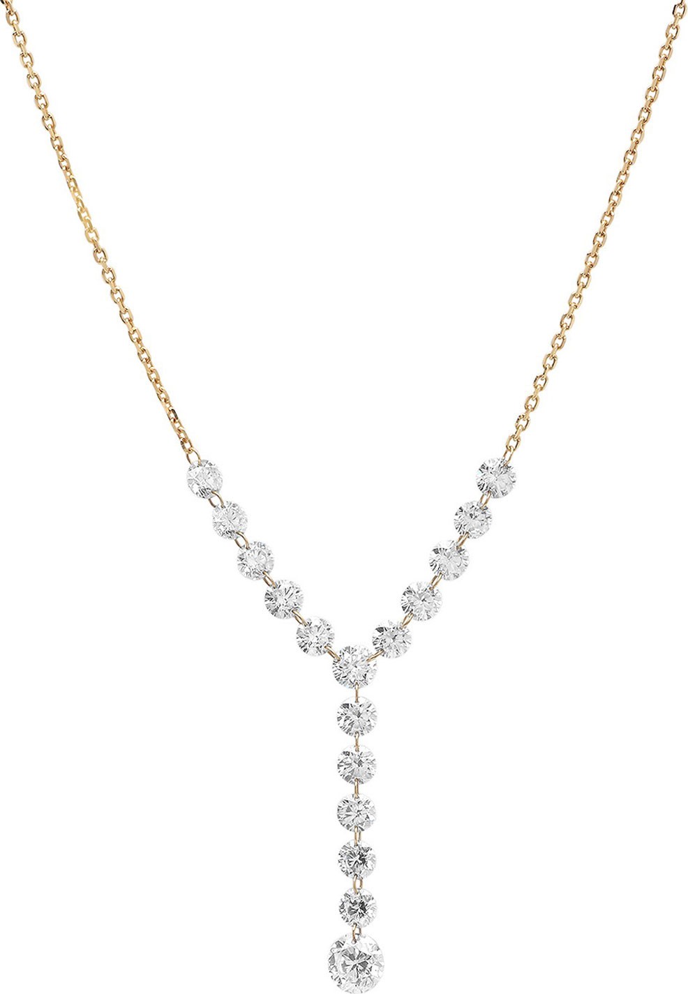 Nicha Jewelry 18k Floating Diamond Y-Drop Necklace
