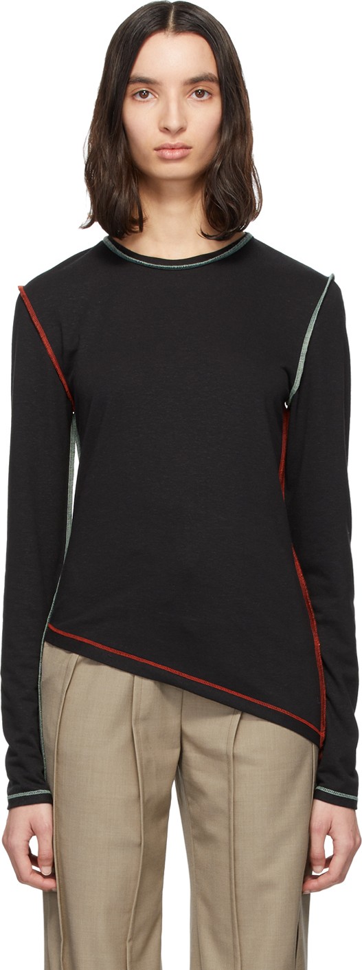 Andersson Bell Black Linen Inside-Out Long Sleeve T-Shirt