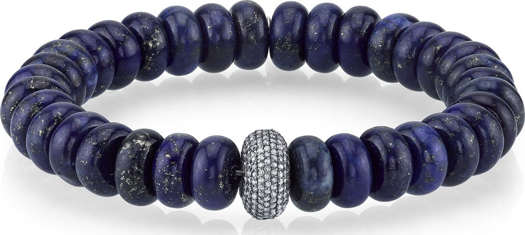 Sheryl Lowe 10mm Lapis Rondelle Bead Bracelet with Diamond Donut