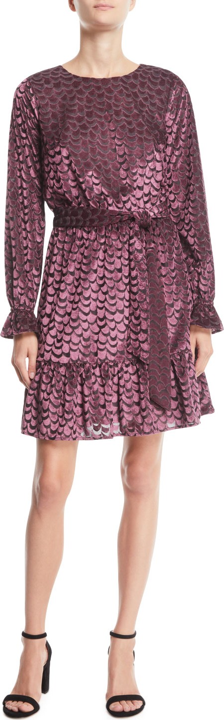 MICHAEL MICHAEL KORS Scalloped Velvet Smocked-Cuff Dress