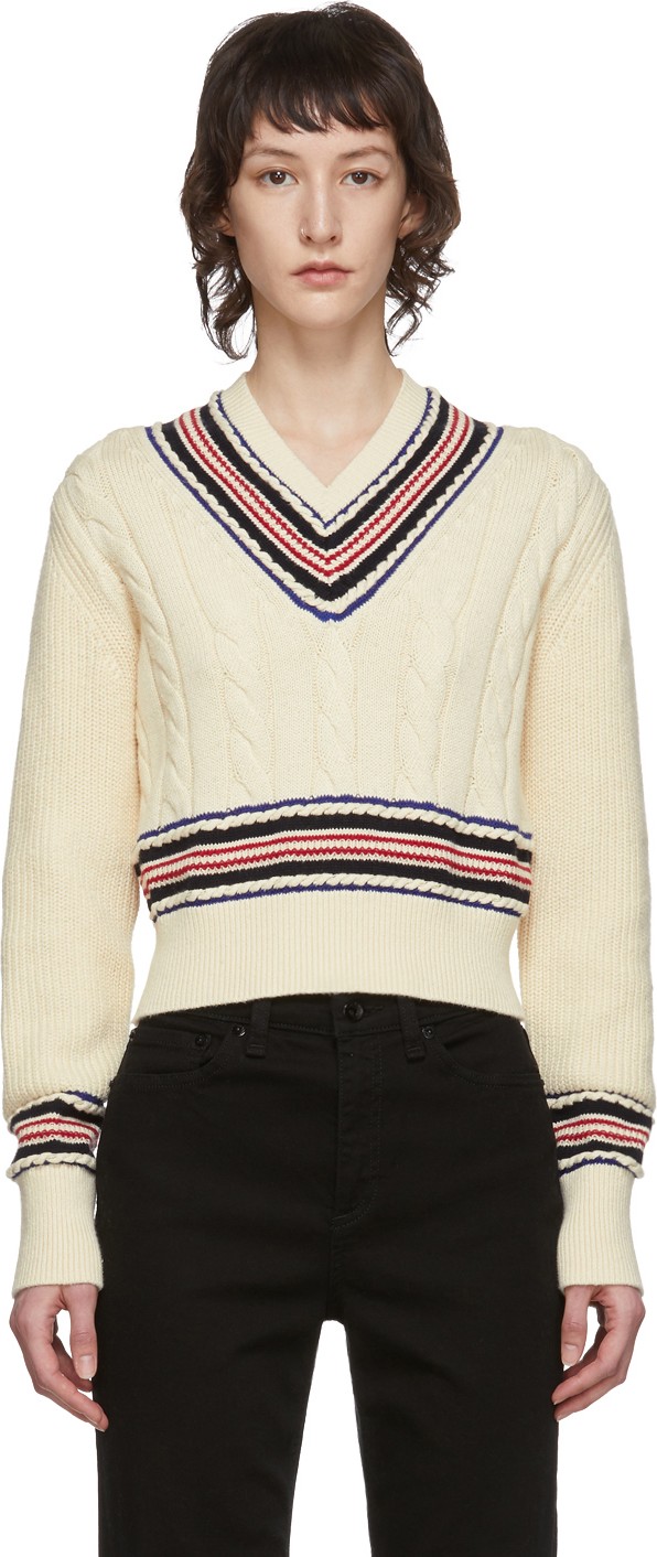 Rag & Bone Off-White Dale V-Neck Sweater