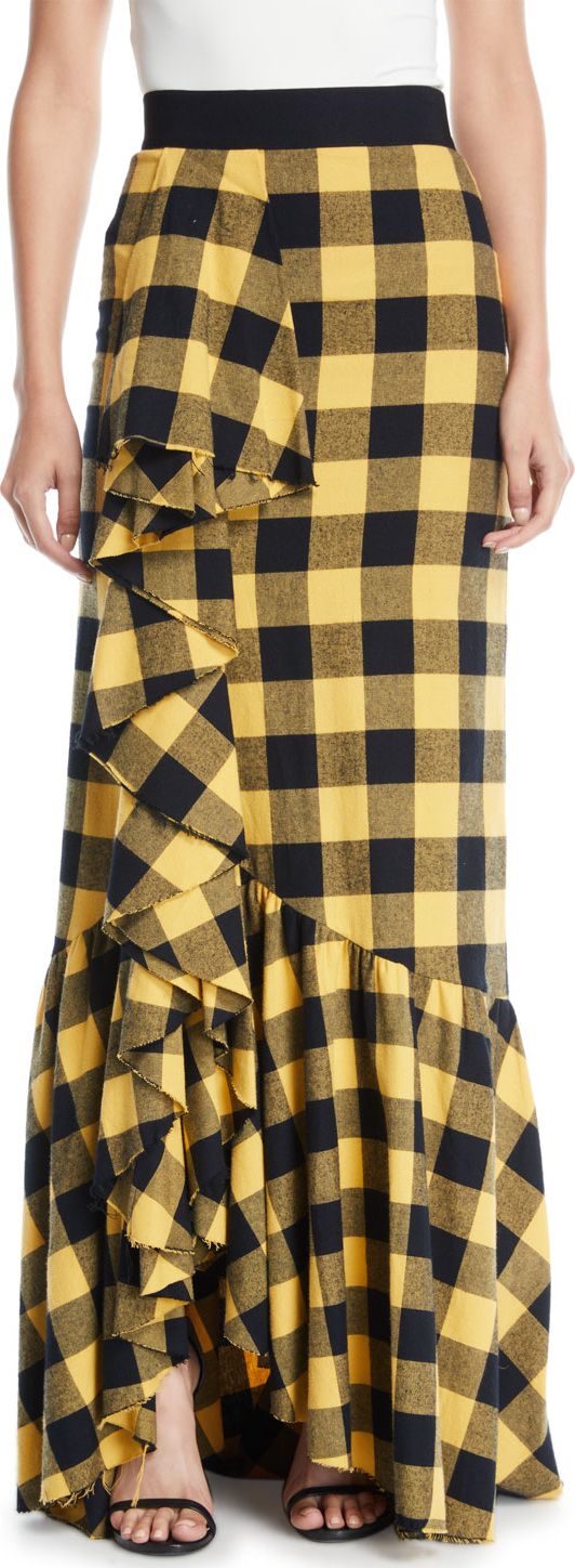 Alice + Olivia Arianna Ruffle Slit Trumpet Skirt
