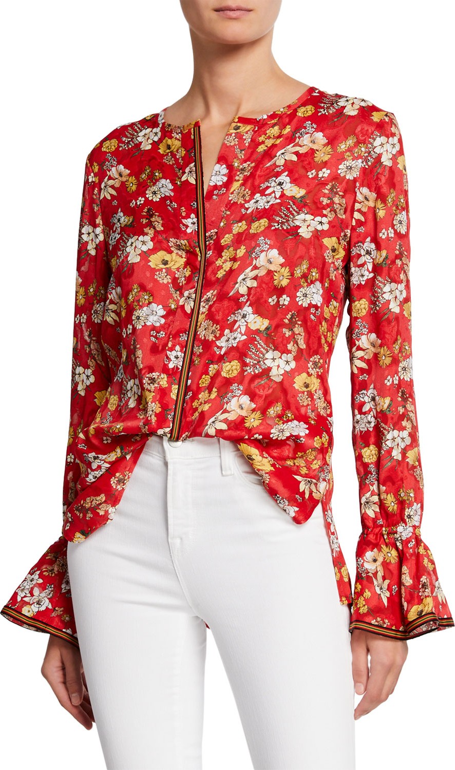 Derek Lam 10 Crosby Floral-Print Long-Sleeve Silk Blouse