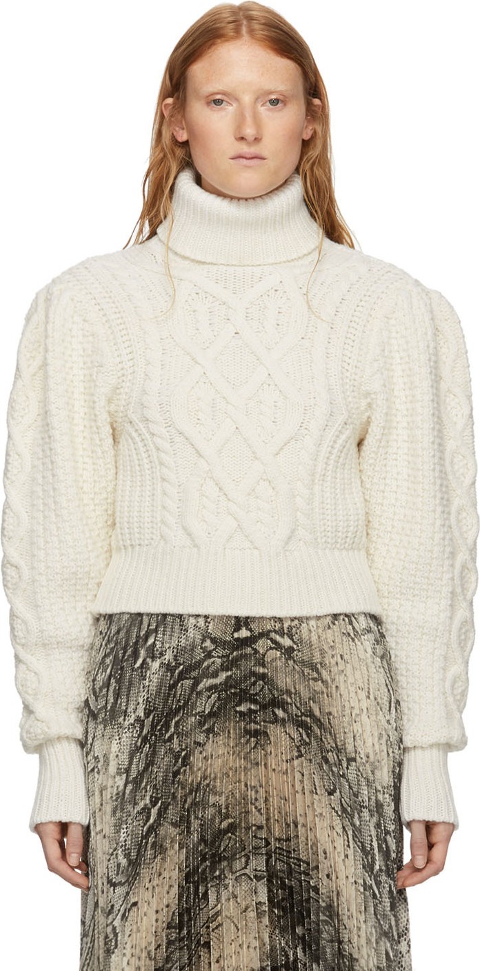 WANDERING Off-White Cable Knit Open Back Turtleneck
