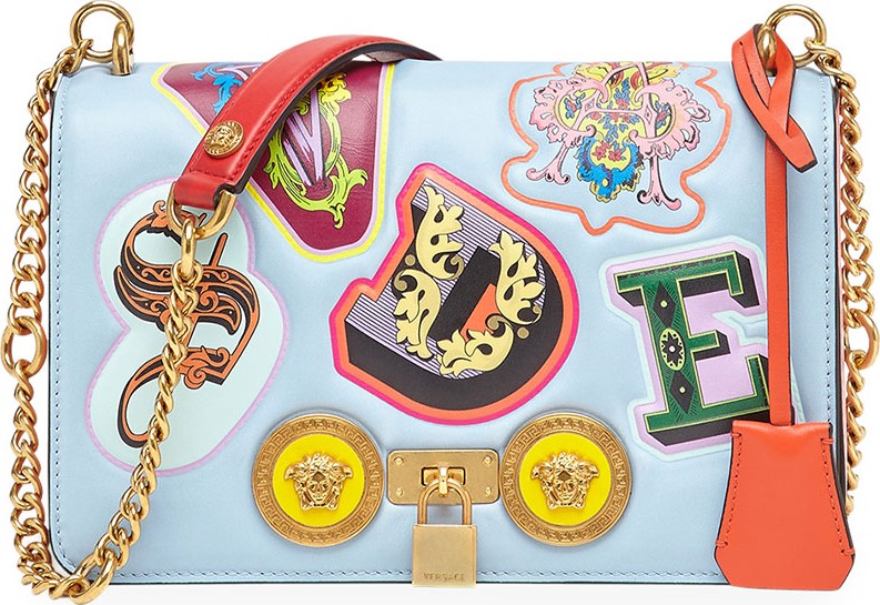 Versace Icon Medium Leather Crossbody Bag with Stampa Lettering