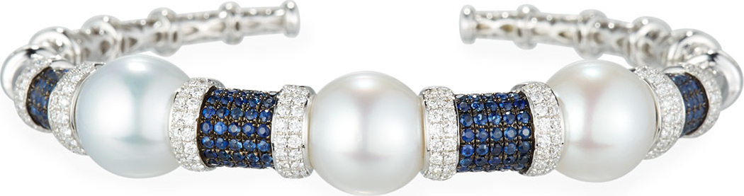 Belpearl South Sea Pearl Bracelet with Blue Sapphires & Diamonds in 18K White Gold