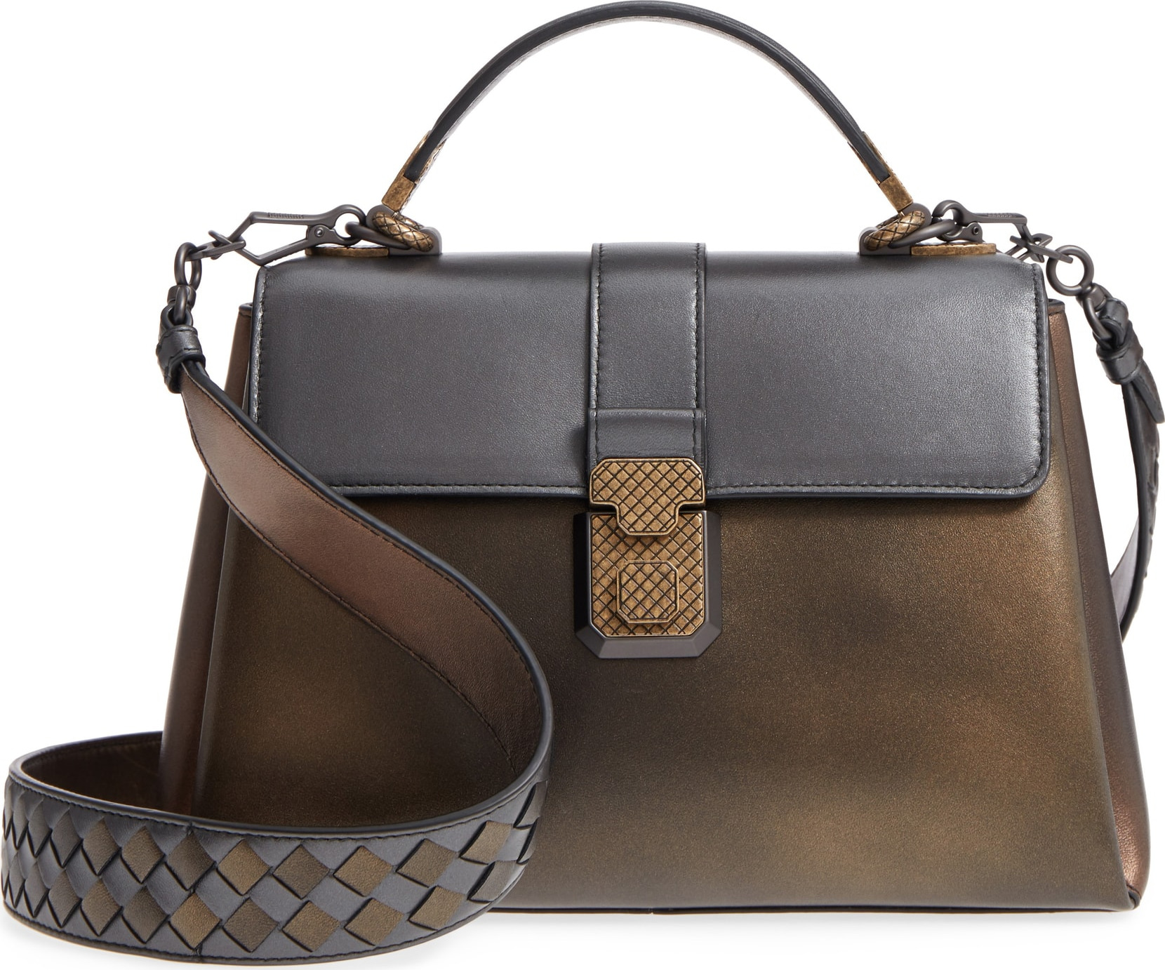 Bottega Veneta Small Piazza Tricolor Metallic Leather Handbag