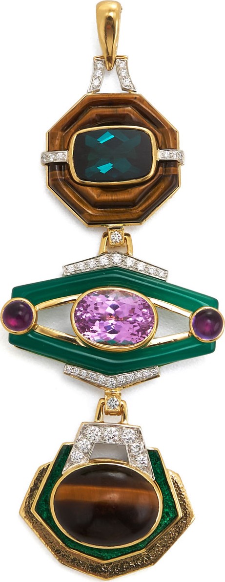 David Webb Totem Tiger's Eye 3-Drop Pendant