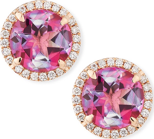 Frederic Sage 18K Rose Gold Pink Topaz Diamond Halo Stud Earrings
