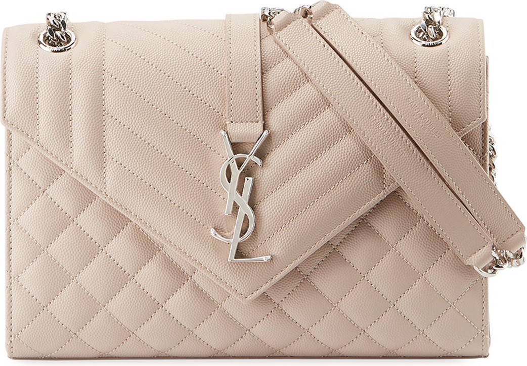 Saint Laurent Medium Tri-Quilted Matelasse Grain de Poudre Flap Shoulder Bag  Silvertone Hardware