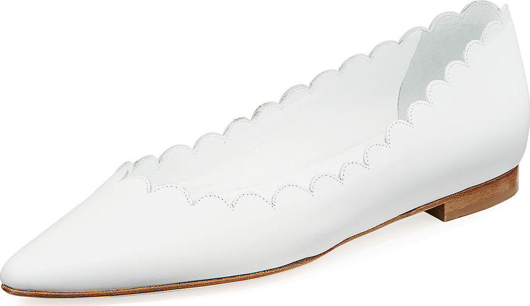 Manolo Blahnik Srilas Scalloped Leather Flat