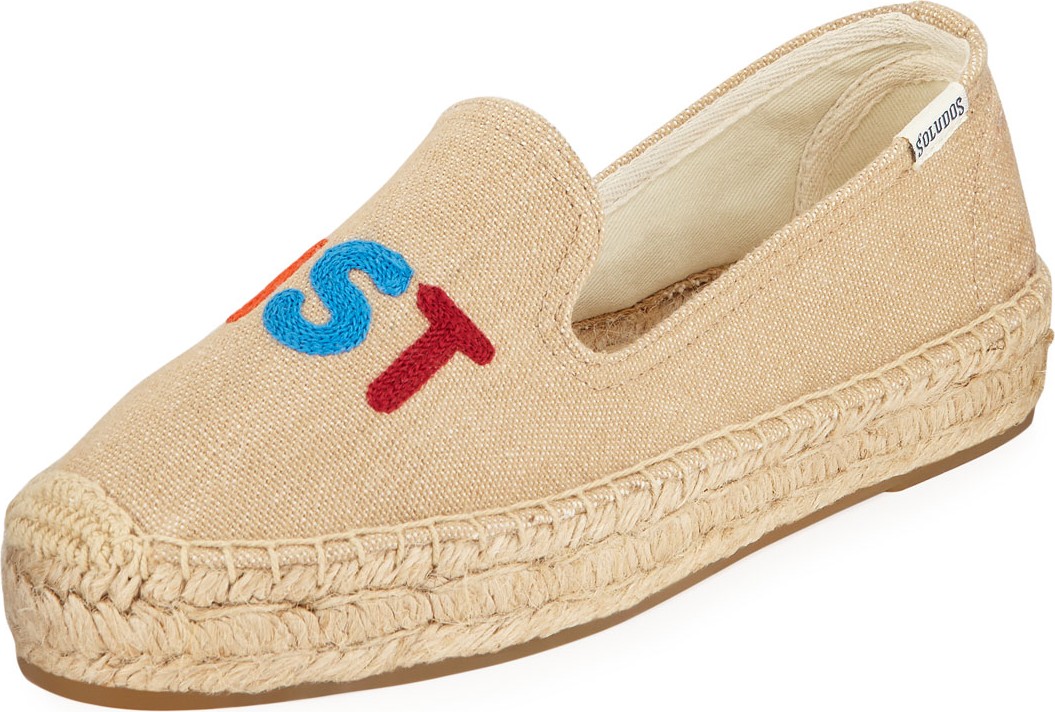 Soludos Feminist Embroidered Espadrilles Smoking Slippers