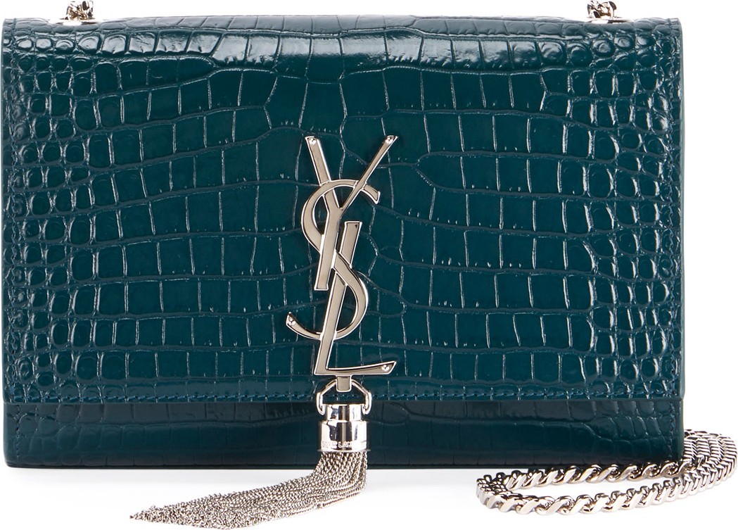 Saint Laurent Kate Monogram YSL Small Tassel Croco Shoulder Bag
