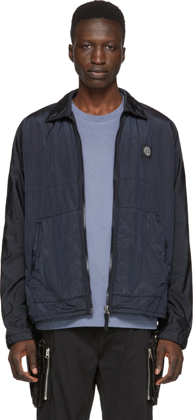 Stone Island Navy Zip-Up Overshirt Jacket