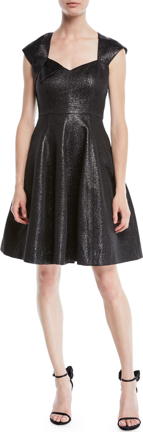 HALSTON HERITAGE Structured Metallic Cap-Sleeve Dress