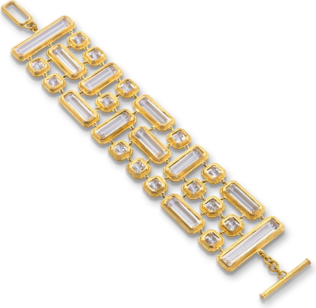 Monica Rich Kosann Yellow Gold Mosaic 3-Row Rock Crystal Bracelet