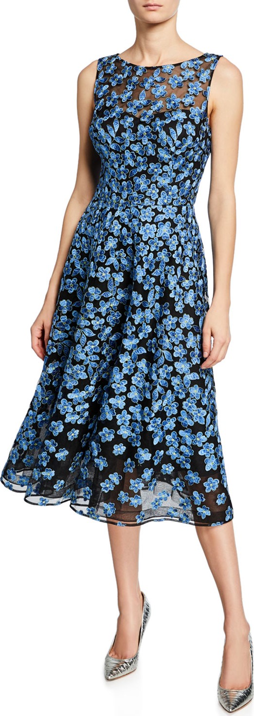 Rickie Freeman for Teri Jon Sleeveless Floral Embroidery Tulle Dance Dress