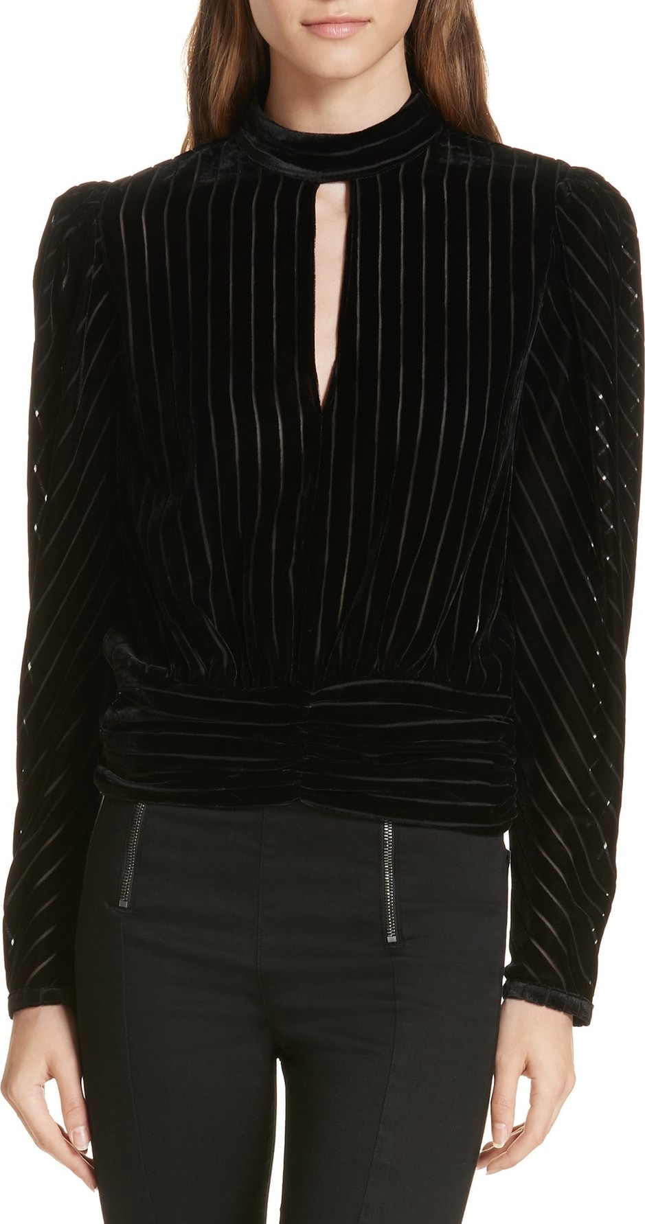 FRAME DENIM Burnout Stripe Velvet Blouse