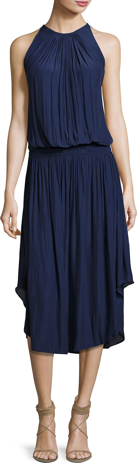 Ramy Brook Audrey Sleeveless Blouson Midi Dress, Navy