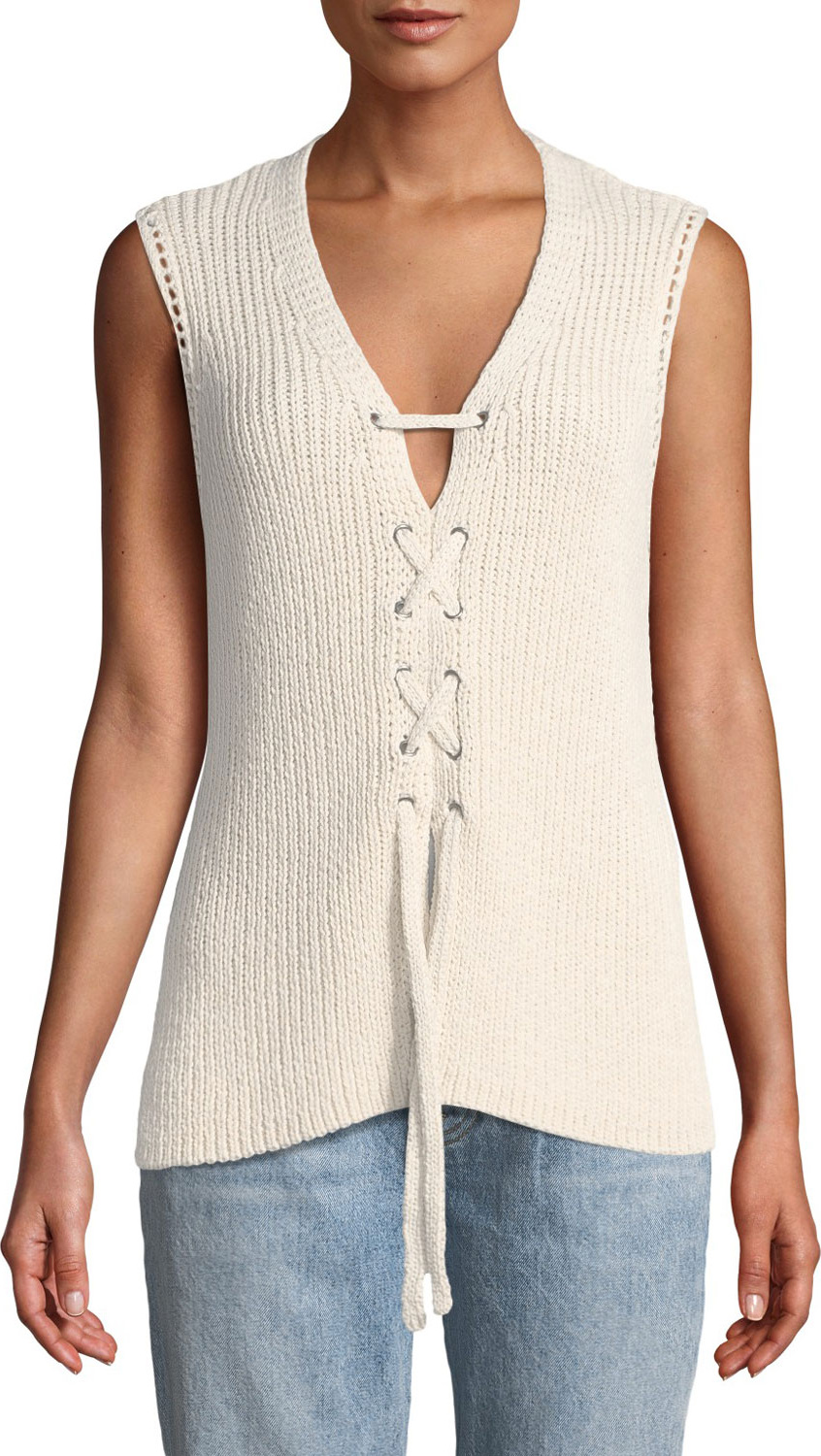 cupcakes and cashmere Kristy Lace-Up Sleeveless Sweater
