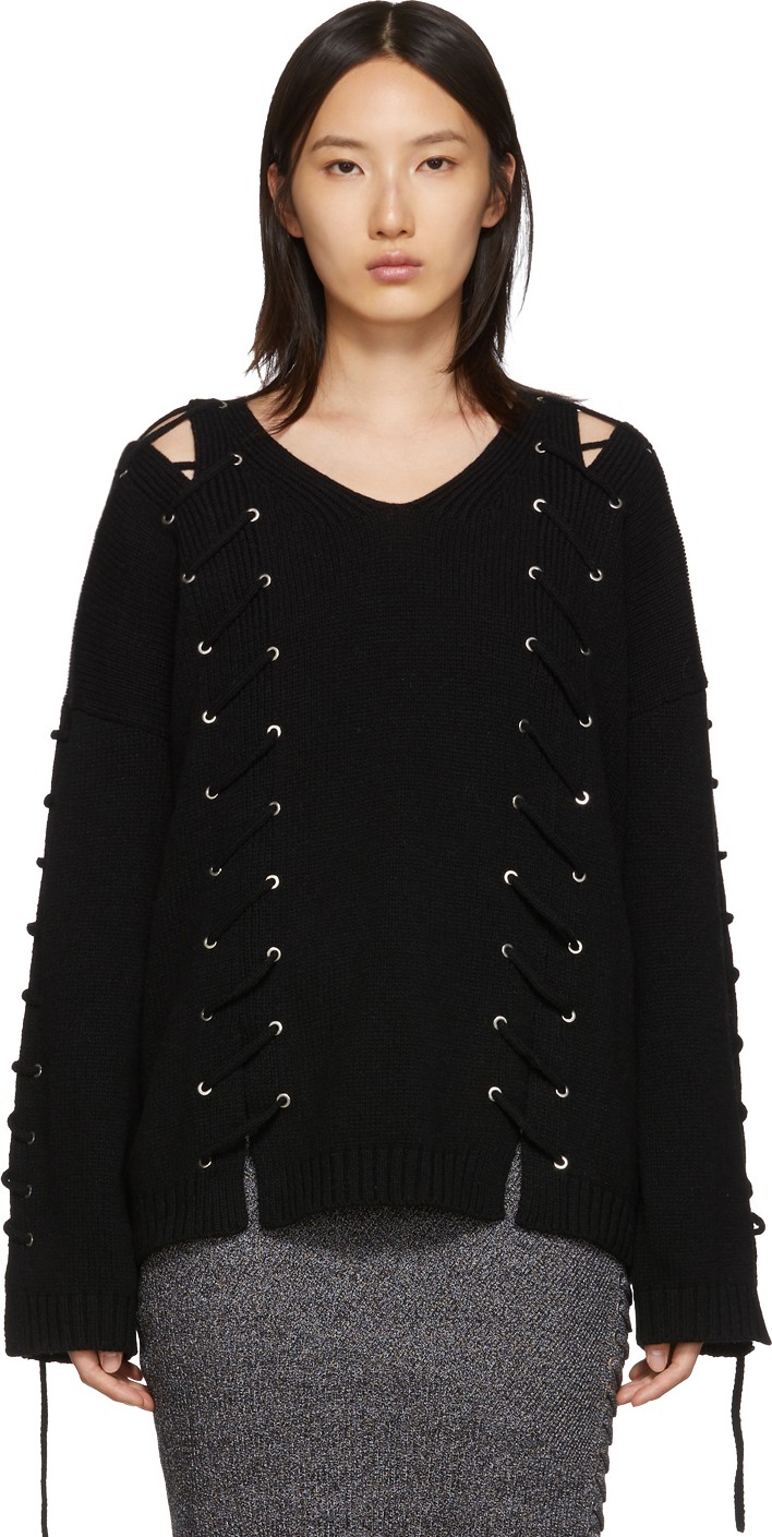 McQ - Alexander McQueen Black Lace-Up Jumper