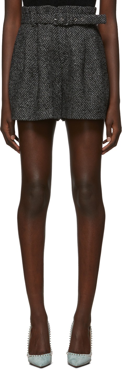 RED Valentino Grey Wool Herringbone Shorts