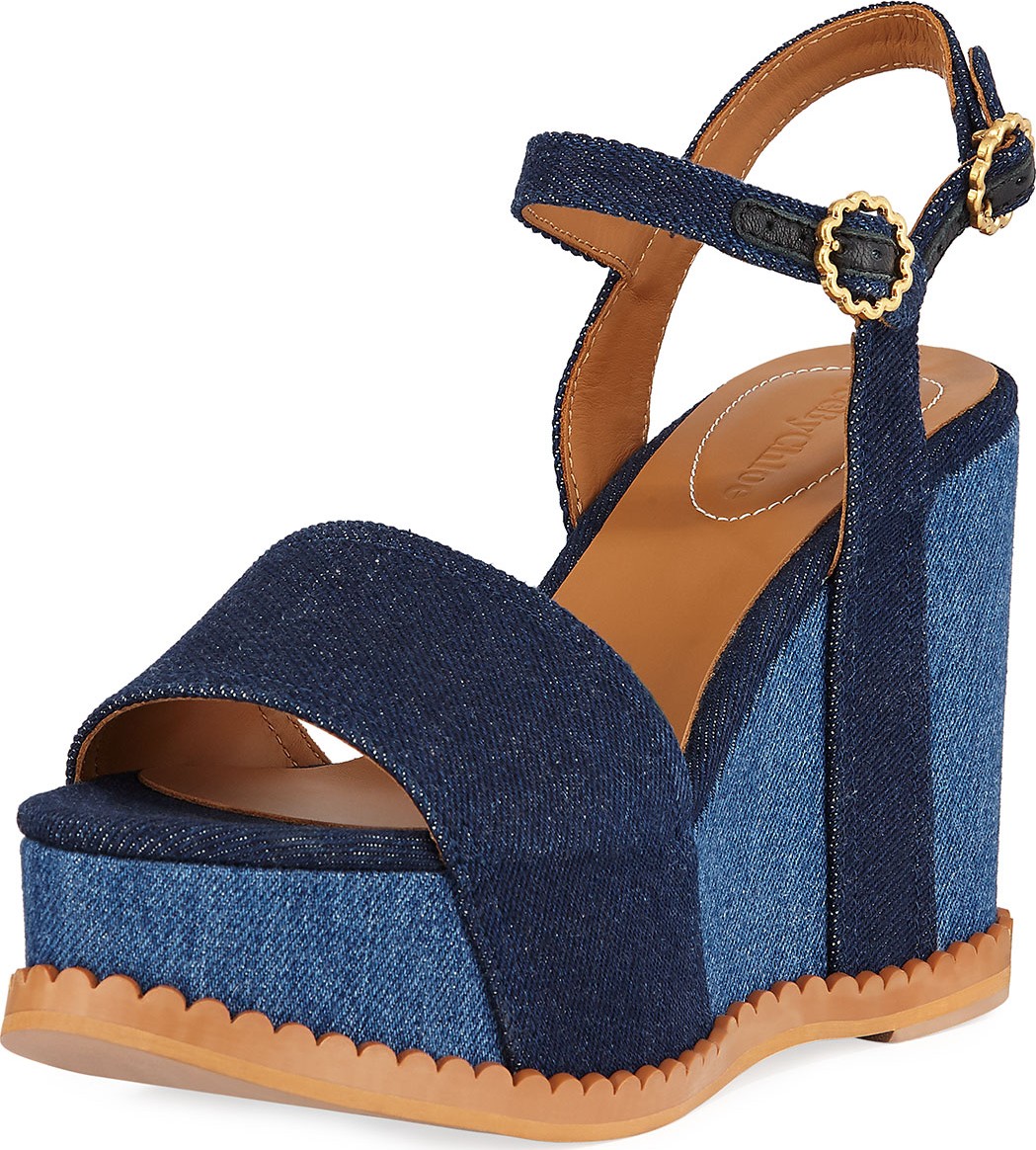 See By Chloé Two-Tone Platform Denim Sandals
