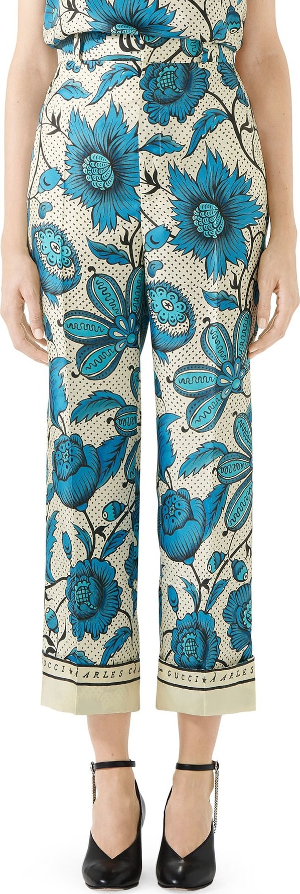 Gucci Watercolor Floral Print Silk Twill Pants