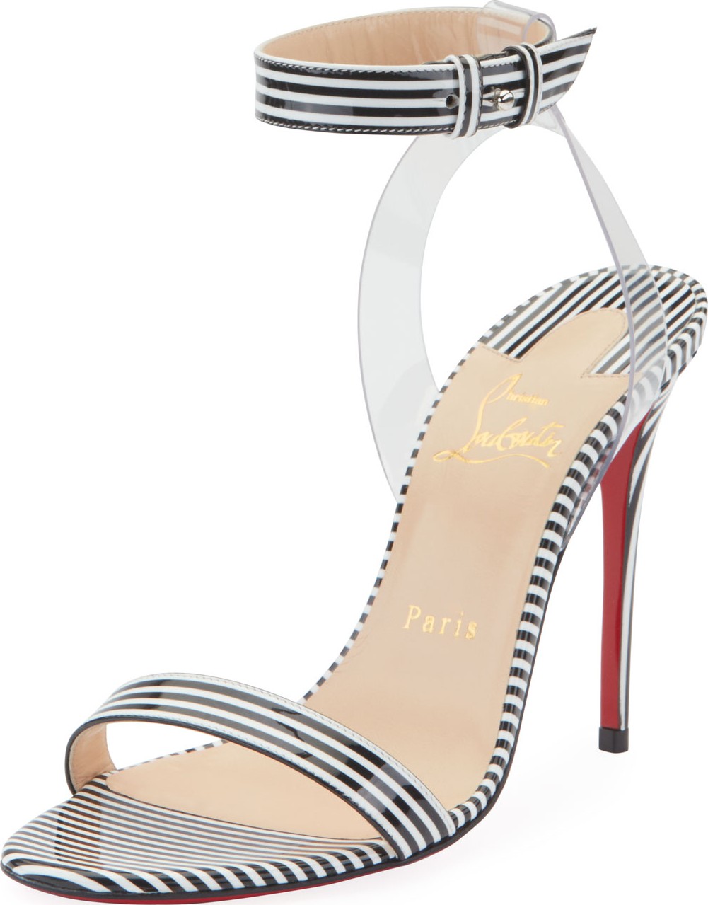 Christian Louboutin Jonatina 100mm Striped Patent Illusion Red Sole Sandals