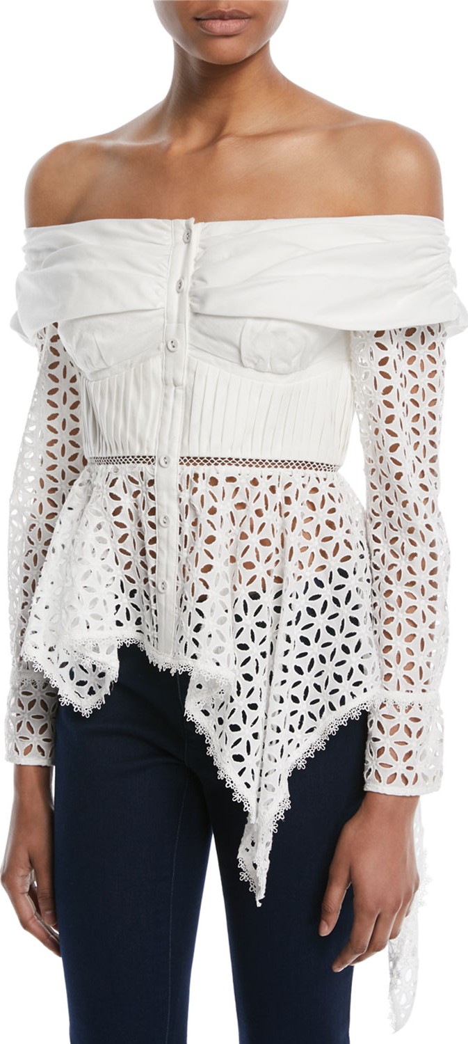 Self Portrait Asymmetric Broderie Anglaise Top