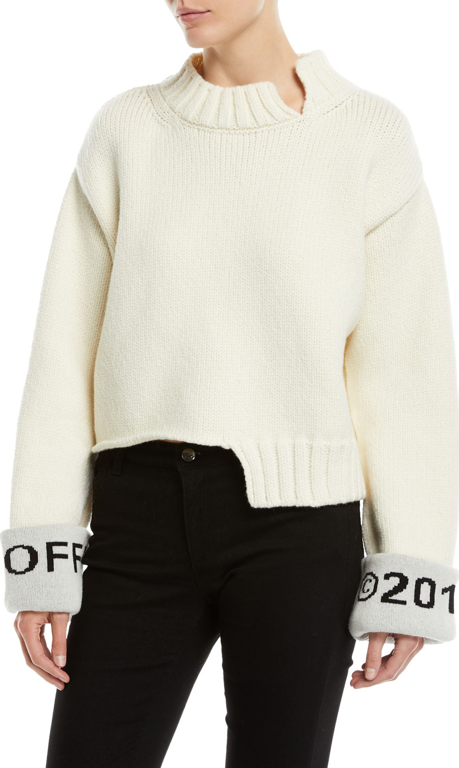 Off White Asymmetric Cuffed Wool Sweater