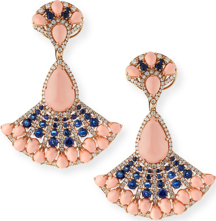 Andreoli 18k Angel Skin Coral, Sapphire & Diamond Earrings