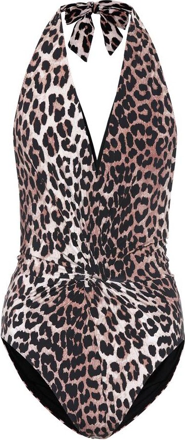 Ganni Leopard-print halterneck swimsuit