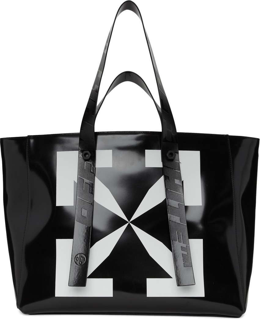 Off White Black Leather Arrow Tote
