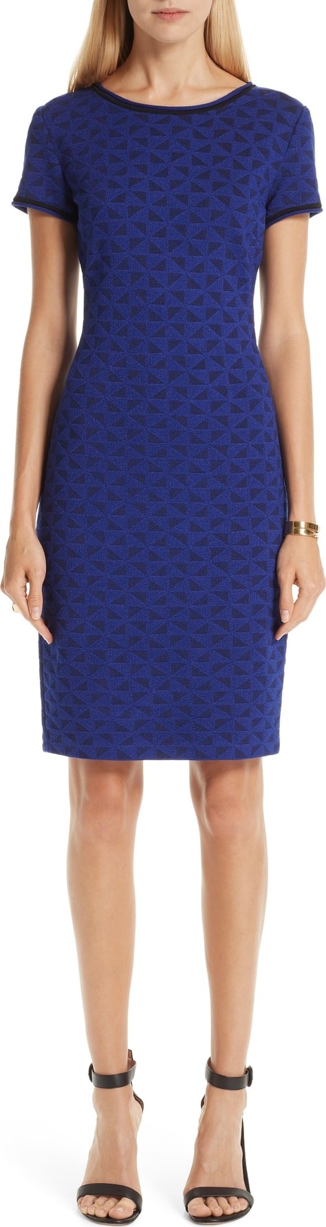 St. John Micro Geo Blister Knit Sheath Dress